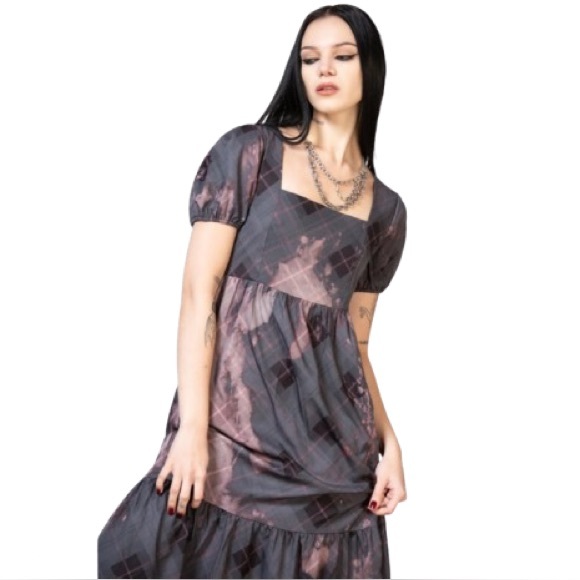 Killstar Effina’s Ruin Black & Bleach Pink Plaid  Midi Dress NWT XL - Picture 2 of 16